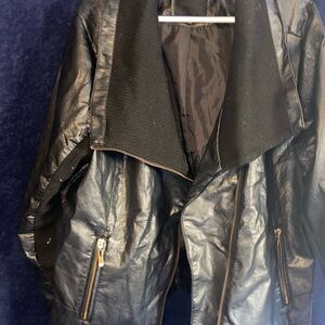 Therapy Black Leather Jacket with Gold Accents